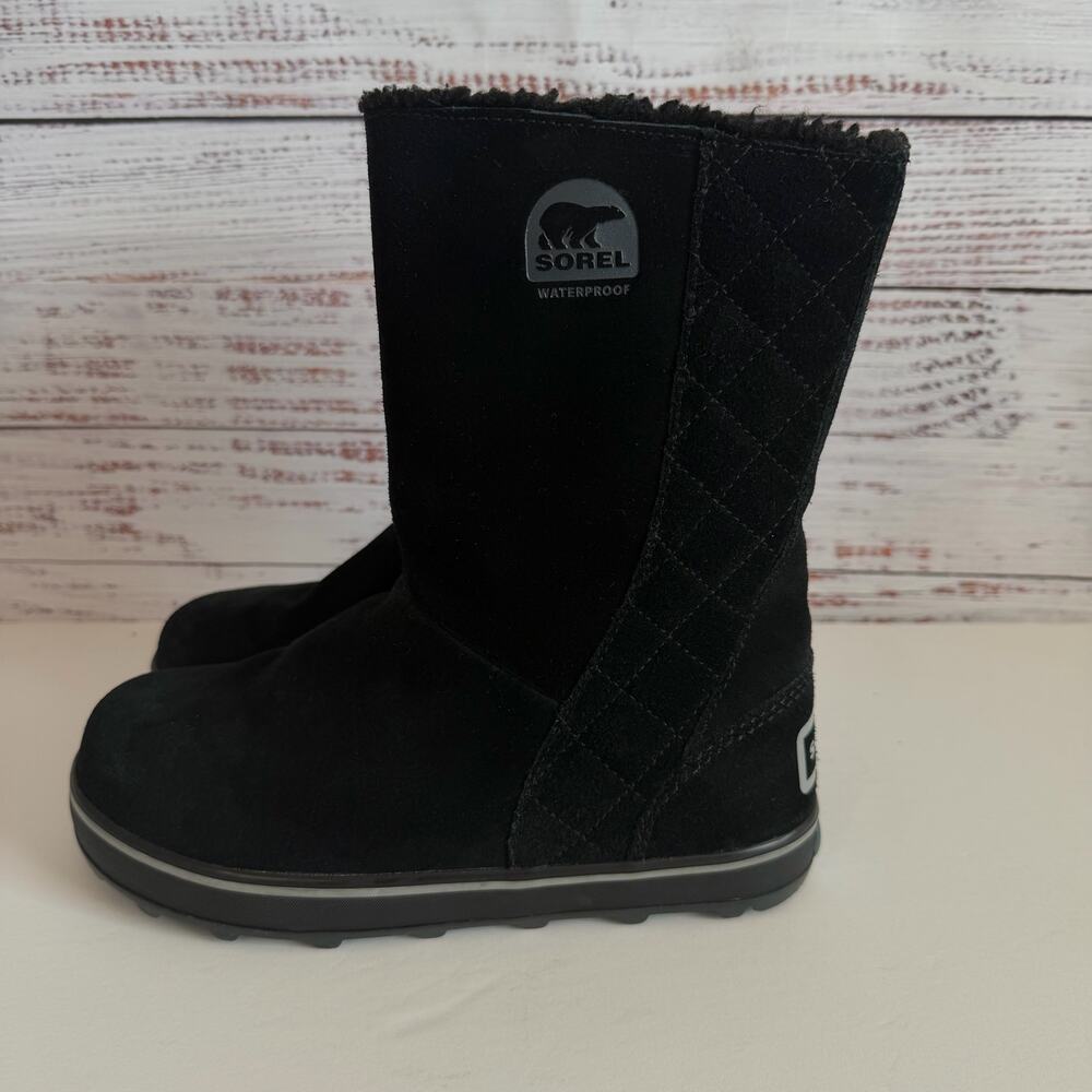 Sorel Women's Glacy Snow Boots Black Quilted Suede Size 6